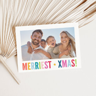 MERRY PHOTO modern family colorful bold typography Holiday Card