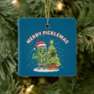 Merry Picklemas Funny Pickleball Champion Ceramic Ornament