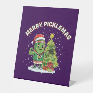 Merry Picklemas Funny Pickleball Champion Pedestal Sign