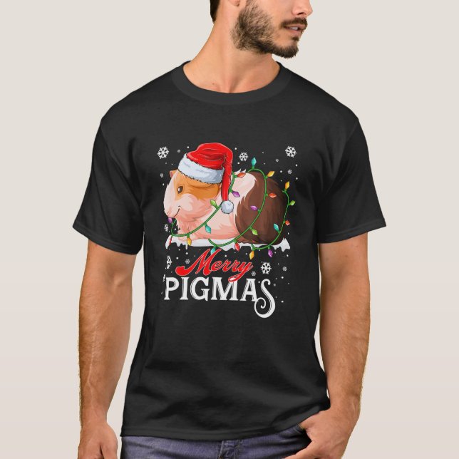 Merry Pigmas Christmas Light Funny Guinea Pig Love T-Shirt (Front)