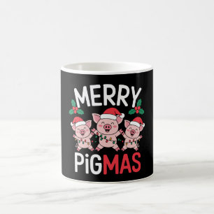 Merry Pigmas Christmas Pig Santa Hat Holly Lights Coffee Mug
