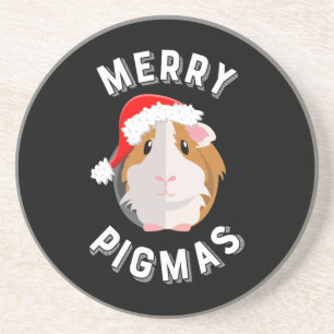 Merry Pigmas Cute and Funny Guinea Pig Christmas Coaster