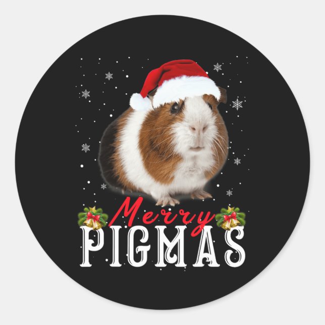 Merry Pigmas Face Mask Fun Guinea Pig Christmas Sa Classic Round Sticker (Front)