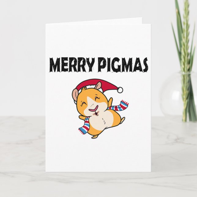 Merry Pigmas Face Mask Funny Guinea Pig Christmas  Card (Front)