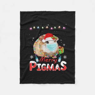 Merry Pigmas Face Mask Funny Guinea Pig Christmas Fleece Blanket