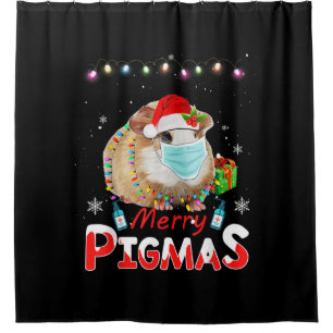Merry Pigmas Face Mask Funny Guinea Pig Christmas Shower Curtain