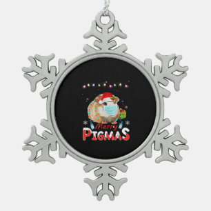Merry Pigmas Face Mask Funny Guinea Pig Christmas Snowflake Pewter Christmas Ornament