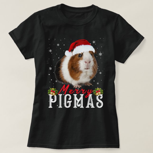 Merry Pigmas Face Mask Funny Guinea Pig Christmas  T-Shirt (Design Front)