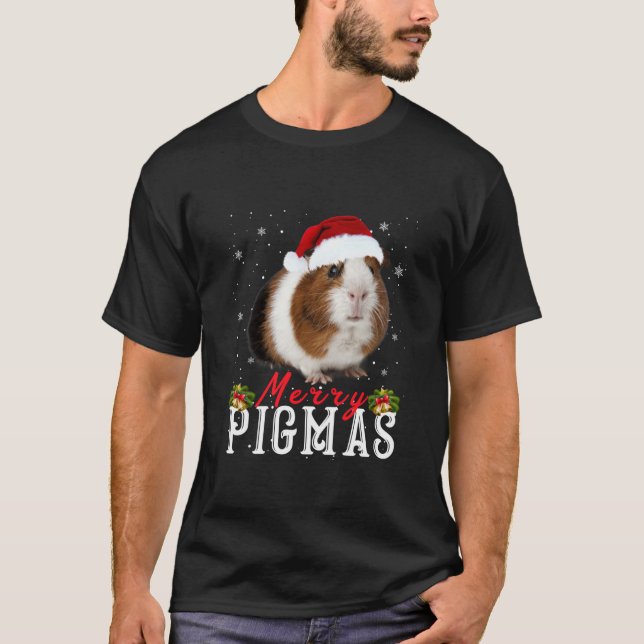 Merry Pigmas Face Mask Funny Guinea Pig Christmas  T-Shirt (Front)