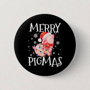 Merry Pigmas Funny Pig Christmas Lights Tree Xmas  6 Cm Round Badge