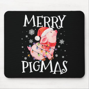 Merry Pigmas Funny Pig Christmas Lights Tree Xmas  Mouse Mat