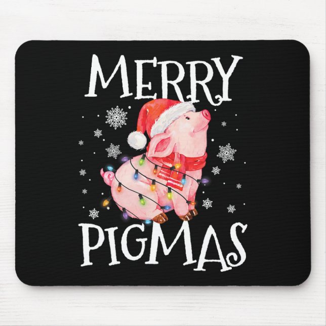 Merry Pigmas Funny Pig Christmas Lights Tree Xmas  Mouse Mat (Front)