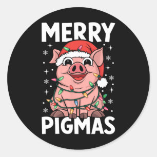 Merry Pigmas Funny Pig Christmas Santa Pig Xmas Fa Classic Round Sticker