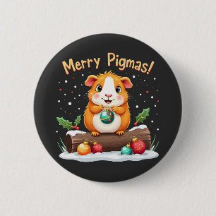 Merry Pigmas Guinea Pig Christmas Santa 6 Cm Round Badge