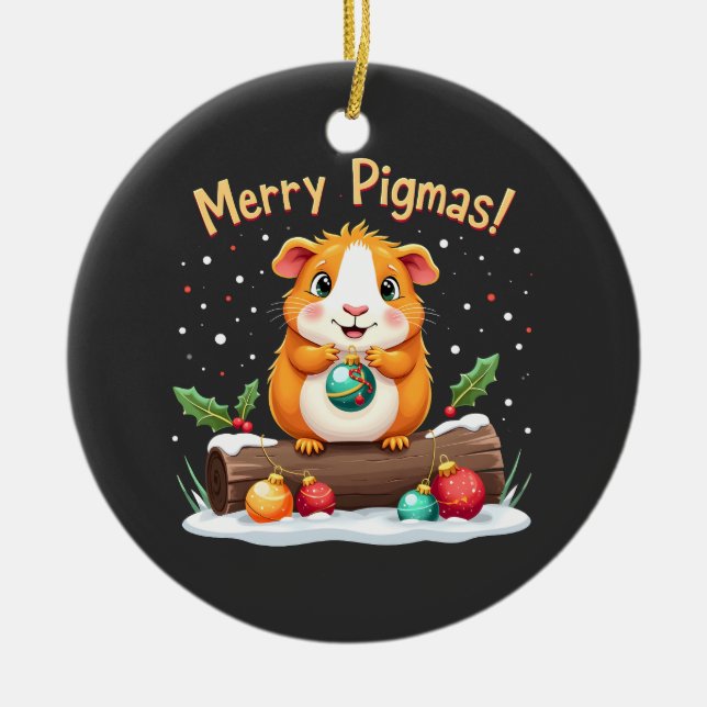 Merry Pigmas Guinea Pig Christmas Santa  Ceramic Tree Decoration (Front)