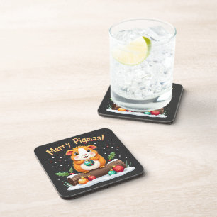 Merry Pigmas Guinea Pig Christmas Santa Coaster