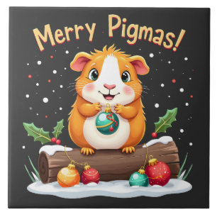 Merry Pigmas Guinea Pig Christmas Santa  Tile