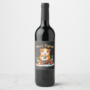 Merry Pigmas Guinea Pig Christmas Santa  Wine Label