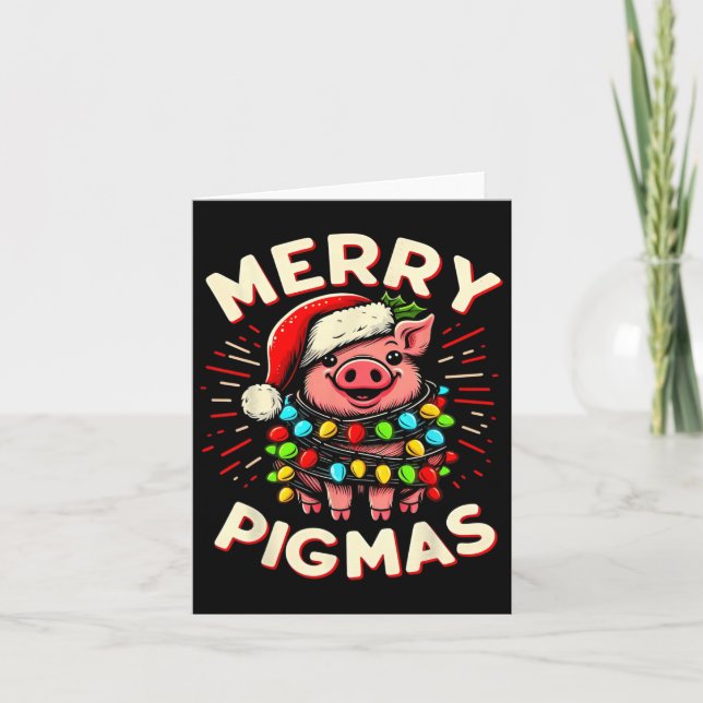 Merry Pigmas Pig Christmas Santa Pig Xmas Lights F Card (Front)