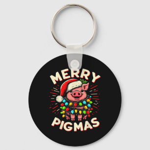 Merry Pigmas Pig Christmas Santa Pig Xmas Lights F Key Ring