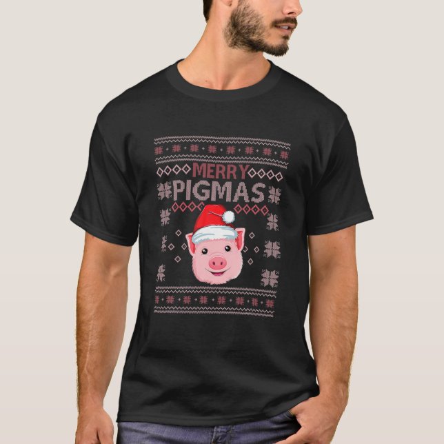 Merry Pigmas Pig Santa Hat Christmas Women Farmers T-Shirt (Front)