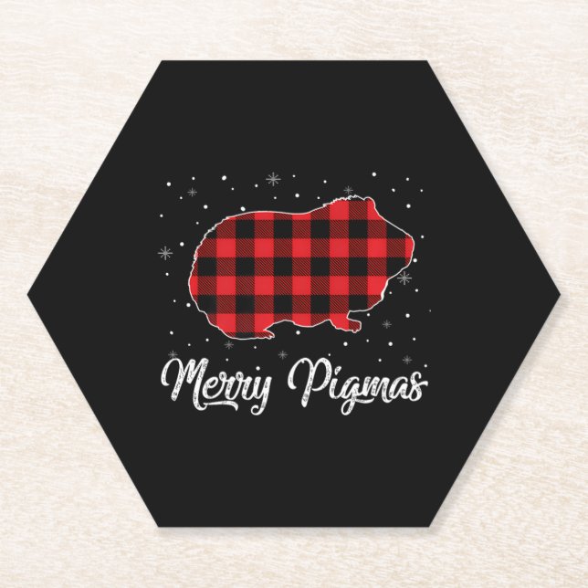 Merry Pigmas Red Plaid Guinea Pig Christmas Gift P Paper Coaster (Front)