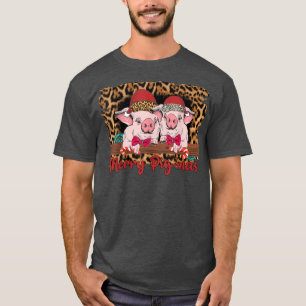 Merry Pigmas Santa hat Pig Farmer Leopard Xmas Can T-Shirt