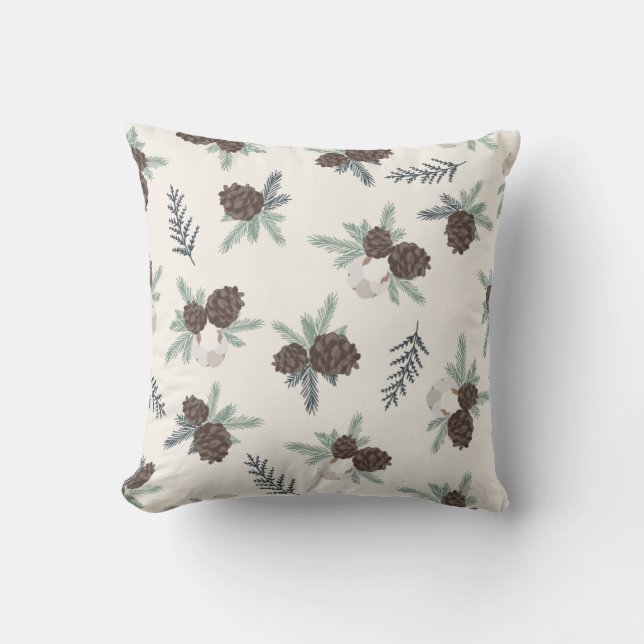 Merry Pine Cone Green Holiday Christmas Cushion (Front)