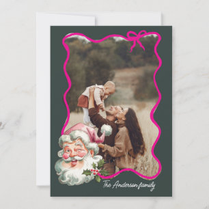 Merry Pink Christmas Santa retro Photo Holiday Card