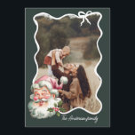 Merry Pink Christmas Santa retro Photo Holiday Card<br><div class="desc">Vintage Pink Holiday Card featuring a watercolor smiling Santa with your custom photo. Edit your custom wishes on the back of the card.</div>