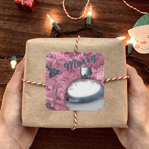 Merry Pink Christmas Tree Holiday Gift Sticker