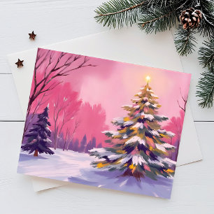 Merry Pink Christmas Watercolor Holiday Card