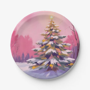 Merry Pink Christmas   Watercolor Holiday Paper Plate