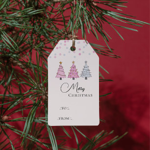 Merry Pink Elegant Chic Christmas Trees To & From Gift Tags