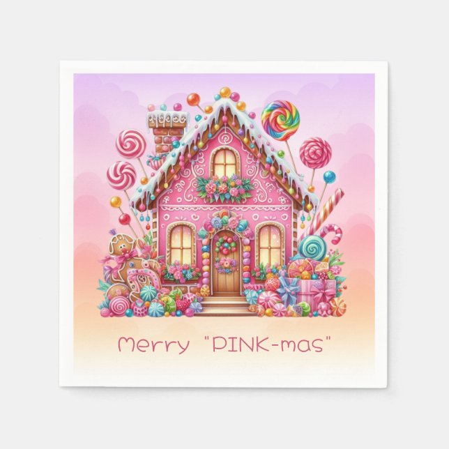 Merry "PINK-mas" Christmas Candy House Napkin (Front)