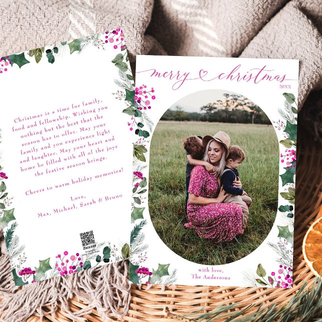 Merry & Pink Oval Photo Merry Christmas Card (Creator Uploaded)