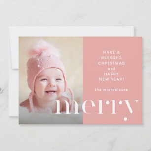 Merry Pink Photo Christmas Card Holiday Greeting