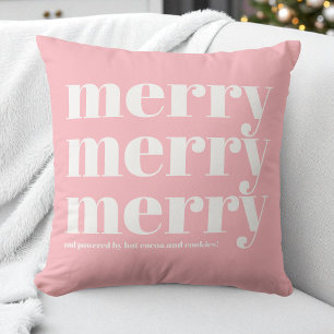 Merry Pink White Typography Fun Simple Christmas Cushion