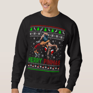 Merry Pinmas Christmas Sweater Santa Wrestling Gr