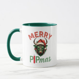 Merry PIPmas Trading Bull Christmas Design – Funny Mug