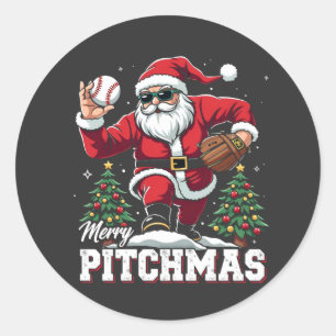 Merry Pitchmas Christmas Santa Baseball Lover Classic Round Sticker