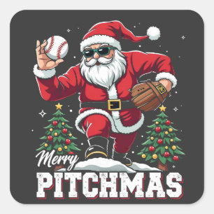 Merry Pitchmas Christmas Santa Baseball Lover Square Sticker
