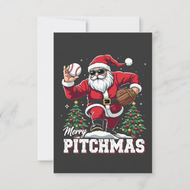 Merry Pitchmas Christmas Santa Baseball Lover  Thank You Card (Front)