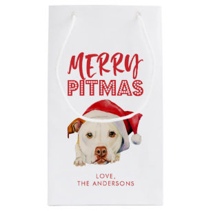 Merry Pitmas, Cute Santa Pit Bull Dog Personalised Small Gift Bag
