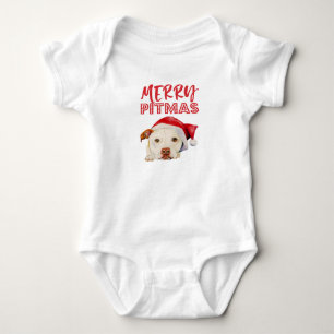 Merry Pitmas   Cute Santa Pit Bull Terrier Dog Baby Bodysuit