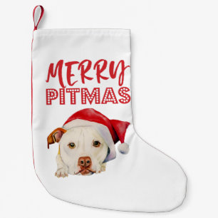 Merry Pitmas   Cute Santa Pit Bull Terrier Dog Small Christmas Stocking