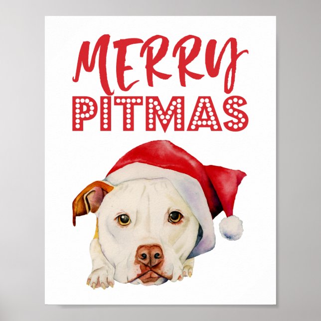 Merry Pitmas | Cute Santa Pitbull Dog Christmas Poster (Front)