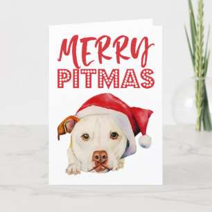 Merry Pitmas   Funny Santa Pit Bull Dog Holiday Card