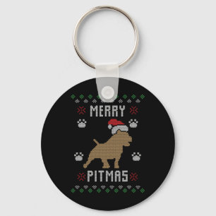 Merry Pitmas Funny Ugly Christmas Sweater Pit Bull Key Ring