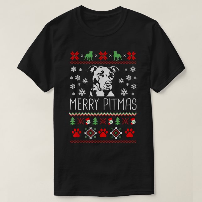 Merry Pitmas Funny Xmas Funny Pajama For Dog Lover T-Shirt (Design Front)